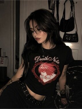 Hot Topic Death Note Lawliet Black Graphic Crop Tee - Deadstock Anime Print